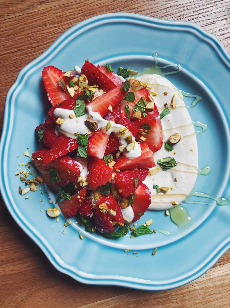 Strawberries and Cardamom Cashew Cream